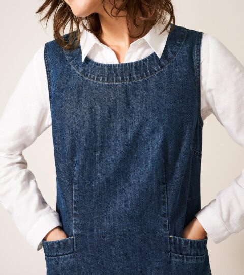 Lothbury Organic Denim Pinafore In MID DENIM