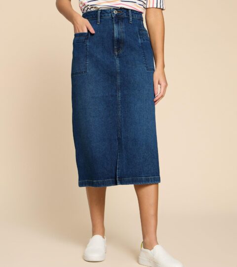 Penny Denim Midi Skirt In MID DENIM