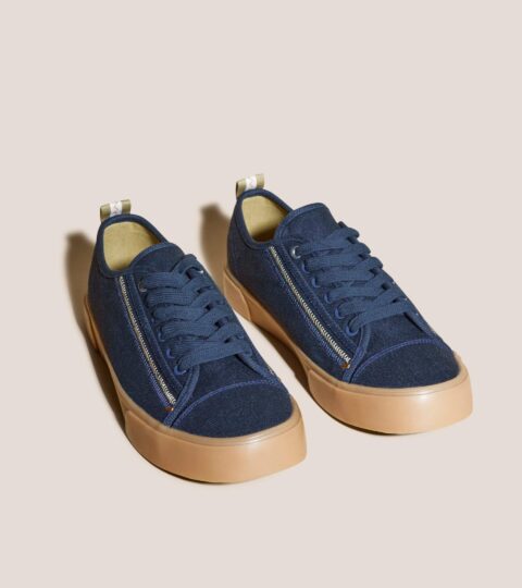 Canvas Lace Up Plimsolls In NAVY MULTI