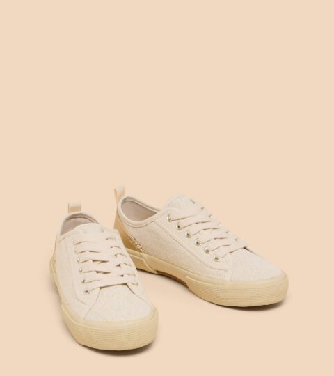 Pippa Canvas Lace Up Trainer In LIGHT NATURAL