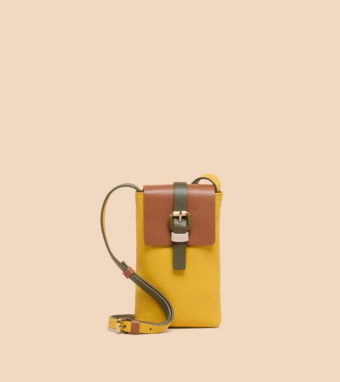 Clara Buckle Leather Phone Bag In CHARTREUSE MULTI