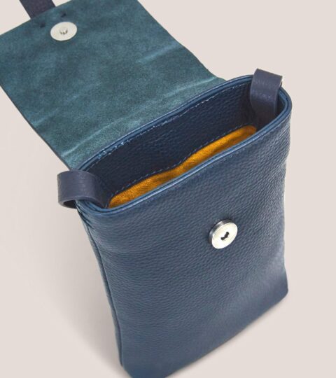 Clara Buckle Leather Phone Bag In DARK NAVY