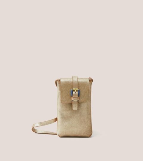 Clara Buckle Leather Phone Bag In GOLD TONE METALLIC