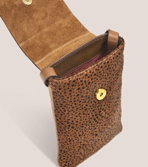 Clara Buckle Leather Phone Bag In TAN PRINT