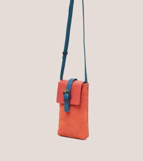 Clara Buckle Suede Phone Bag In BRIGHT ORANGE