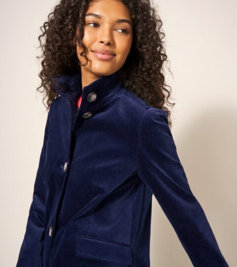 Karla Smart Velvet Coat In DARK NAVY