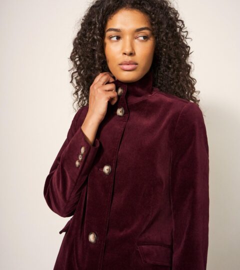 Karla Smart Velvet Coat In DK PLUM