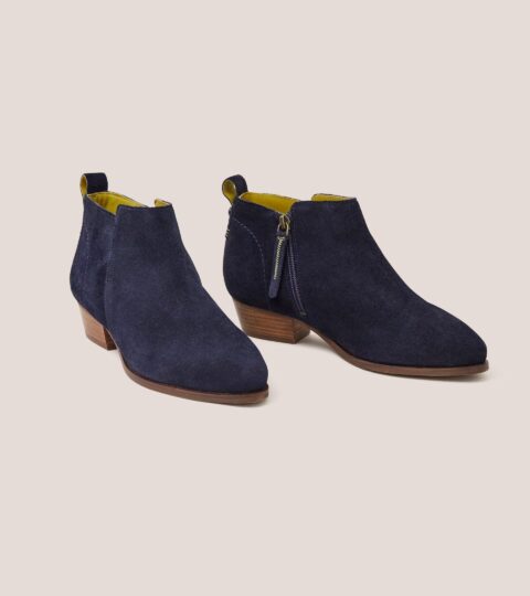 Wide Fit Suede Ankle Boot In DARK NAVY