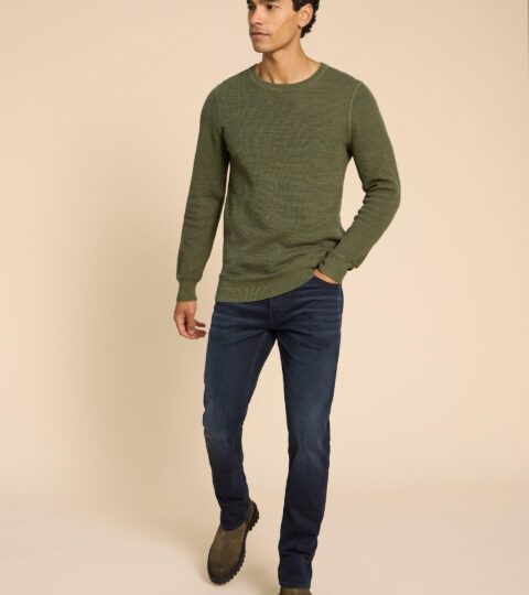 Attadale Crew Neck Jumper In KHAKI GREEN