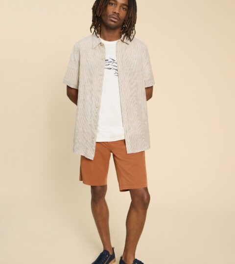 Pembroke SS Linen Stripe Shirt In TAN MULTI