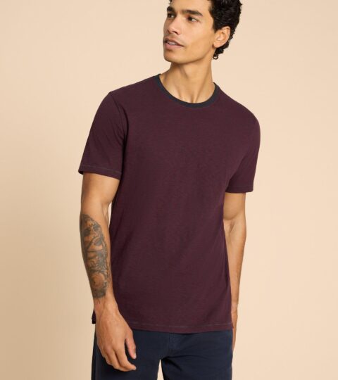 Abersoch SS Stripe Tee In PLUM MULTI