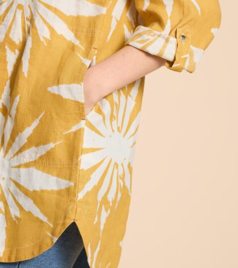 Evelyn Linen Tunic In CHARTREUSE PRINT