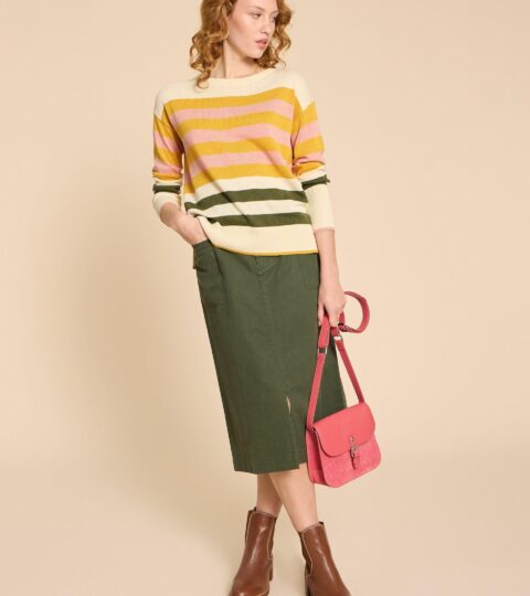 OLIVE STRIPE KNITTED JUMPER In NATURAL MULTI