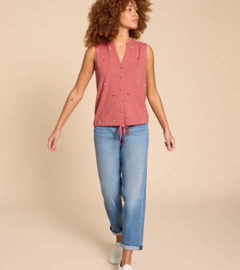 TULIP JERSEY SLEEVELESS SHIRT In PINK MULTI