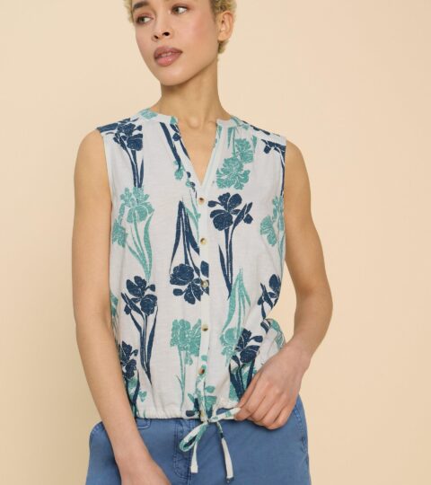 TULIP JERSEY SLEEVELESS SHIRT In WHITE PRINT