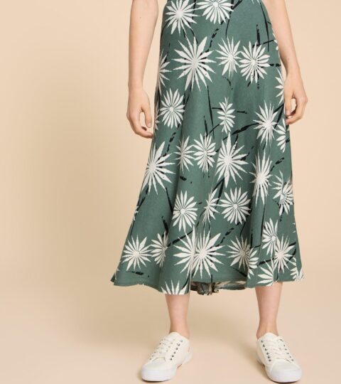 Clemence Linen Blend Skirt In GREEN PRINT