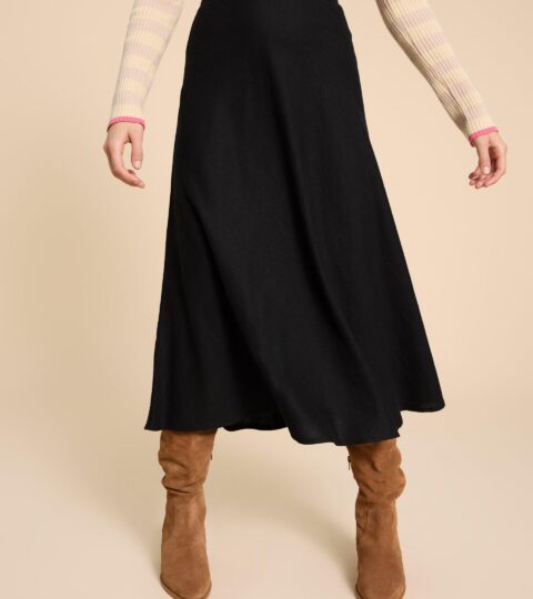 Clemence Linen Blend Skirt In PURE BLACK