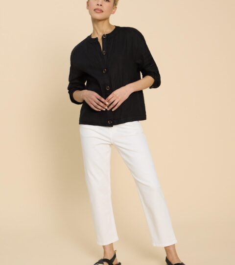 Adele Linen Jacket In PURE BLACK