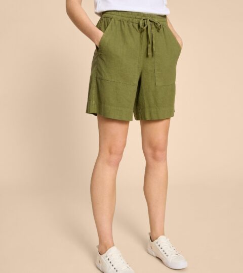 Elle Linen Blend Short In DARK GREEN