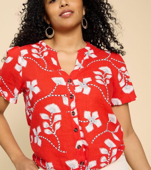 Ferne Linen Blend Shirt In RED PRINT