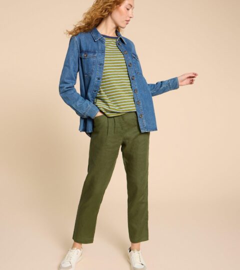 Linen Rowena Trousers In DARK GREEN