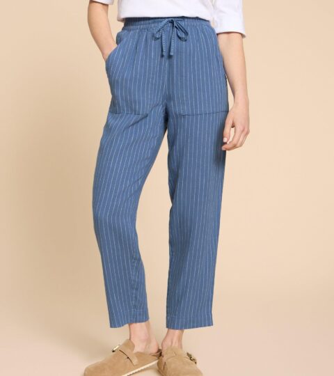 Elle Linen Blend Trouser In BLUE MULTI