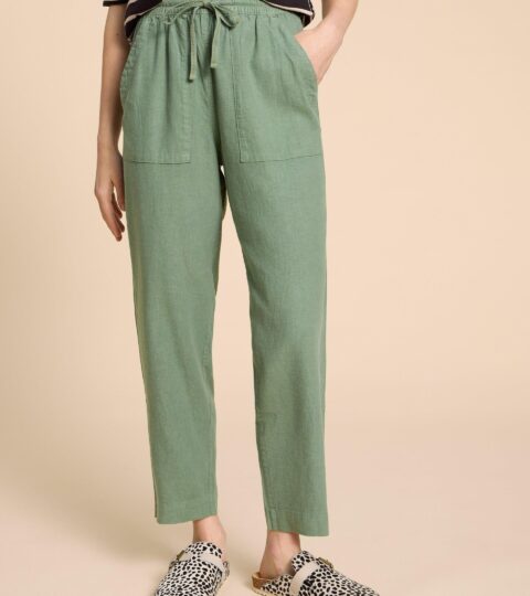 Elle Linen Blend Trouser In MID GREEN