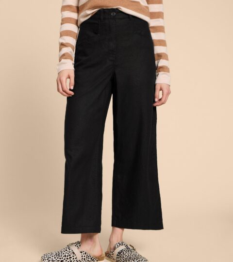 Harper Linen Blend Trouser In PURE BLACK