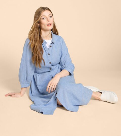 Hayden Linen Blend Shirt Dress In CHAMBRAY BLUE