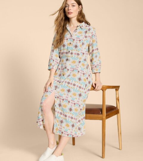 Hayden Linen Blend Shirt Dress In NATURAL PRINT