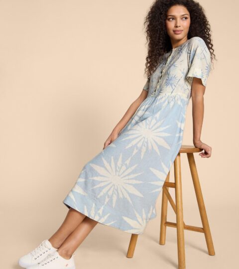 Pip Linen Blend Midi Dress In BLUE PRINT