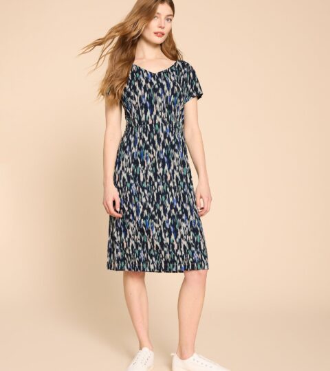 Tallie V Neck Jersey Dress In NAVY MULTI