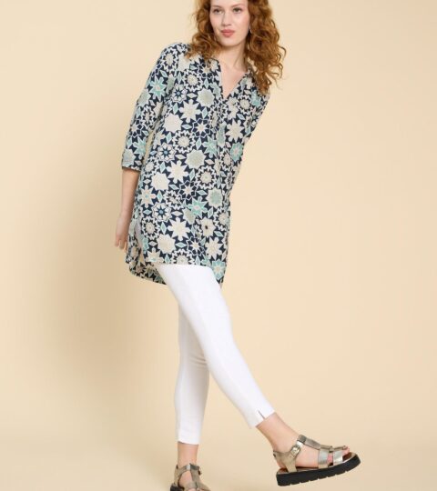 Blaire Linen Tunic In NAVY PRINT