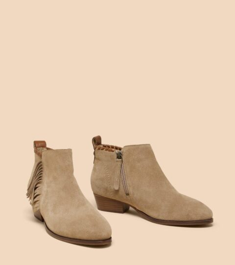 Acacia Suede Fringe Ankle Boot In LIGHT NATURAL