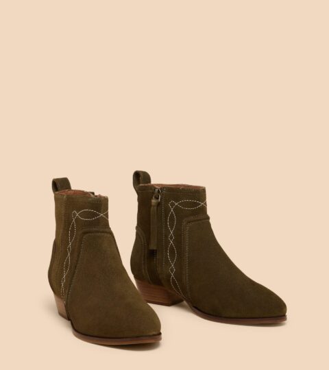 Cedar Suede Embroidered Boot In KHAKI GREEN