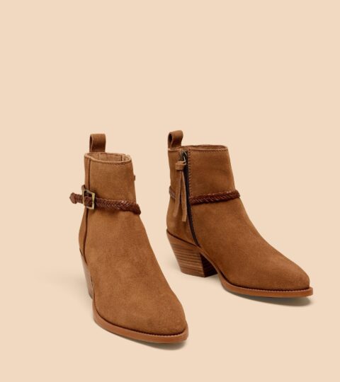 Peony Suede Plait Strap Boot In MID TAN