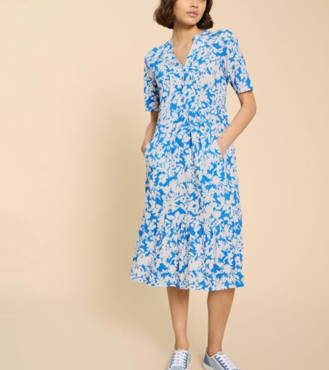 Naya Jersey Printed Tiered Dress In BLUE MULTI