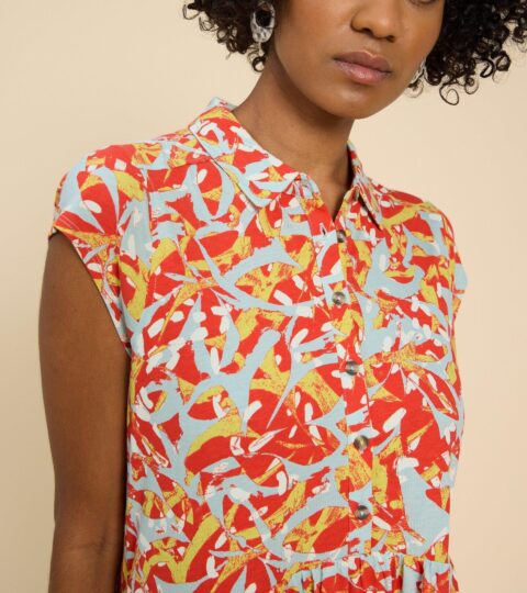 Everly Printed Jersey Shirt Dress In ORANGE PRINT