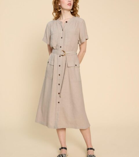 Hazel Linen Blend Shirt Dress In LIGHT NATURAL