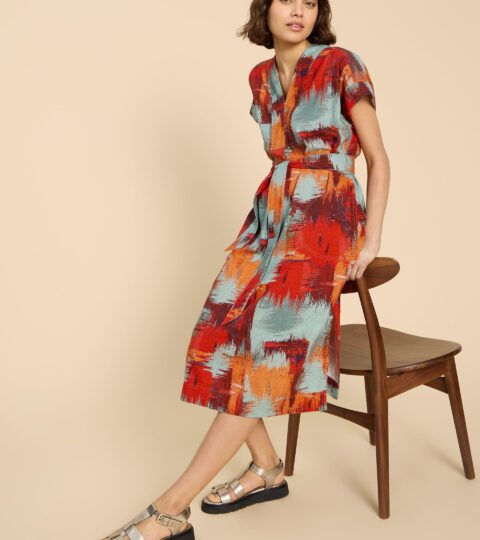 Marianne Linen Blend Dress In ORANGE PRINT