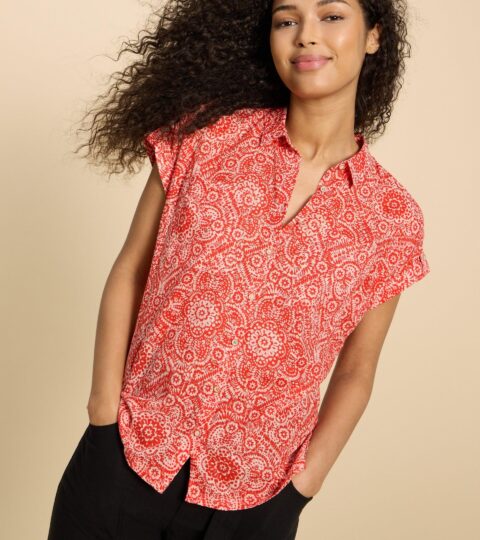 Ellie Organic Cotton Shirt In ORANGE PRINT