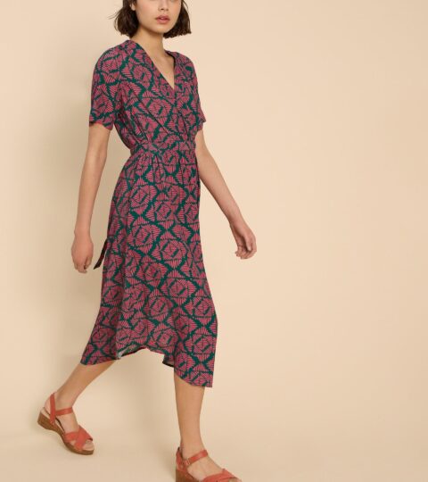 Gina Wrap Dress In PINK PRINT