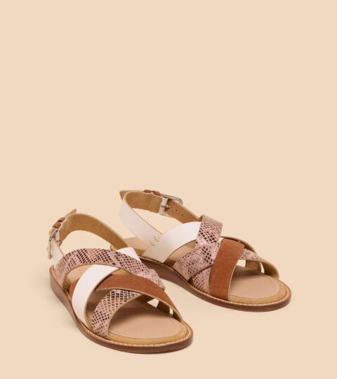 Holly Leather Mini Wedge In TAN MULTI