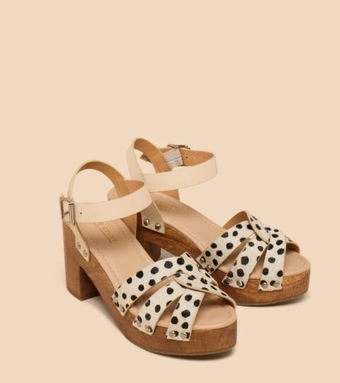 Cosmo Leather Heeled Clog In IVORY PRINT