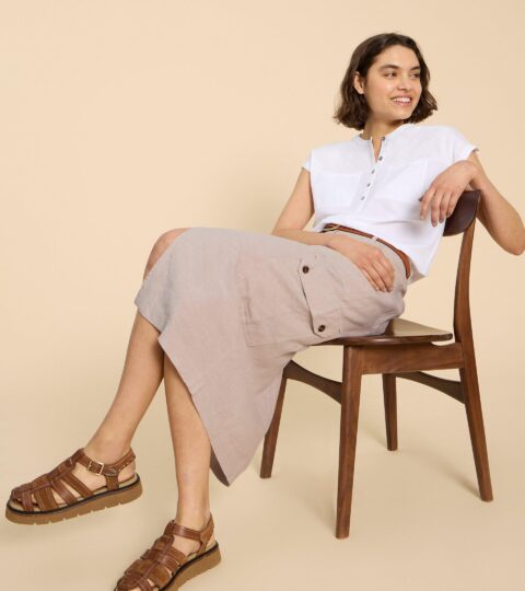 Arabella Linen Blend Skirt In LIGHT NATURAL