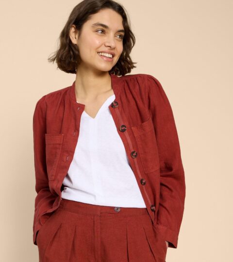 Delilah Linen Jacket In DK RED