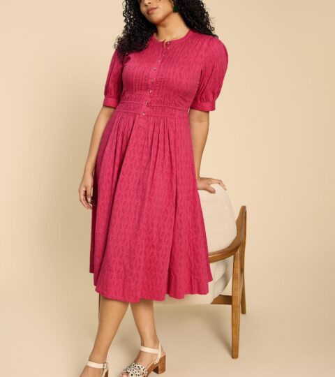 Celeste Short Sleeve Midi Dress In BRIGHT PINK