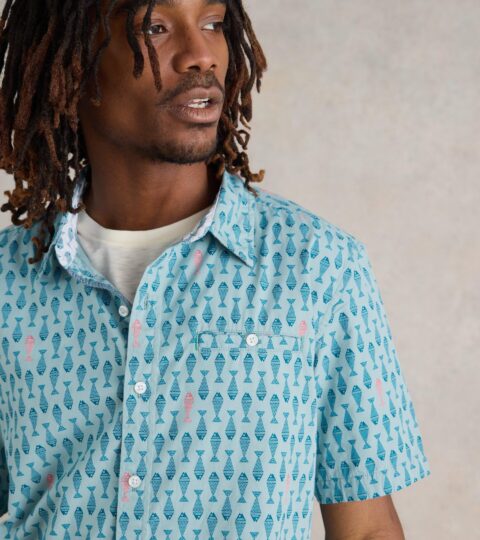 Geo Fish Printed SS Shirt In BLUE PRINT