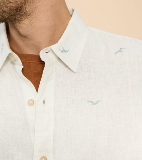 Lighthouse Print Linen Shirt In WHITE PRINT