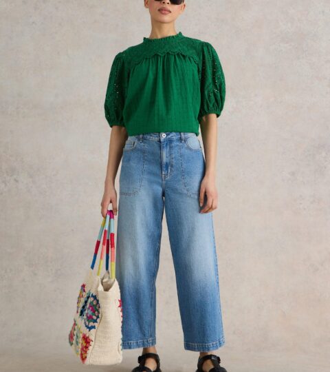 Tia Wide Leg Crop Jean In MID DENIM